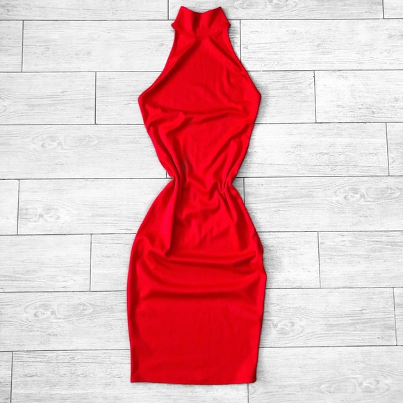 red color midi dress